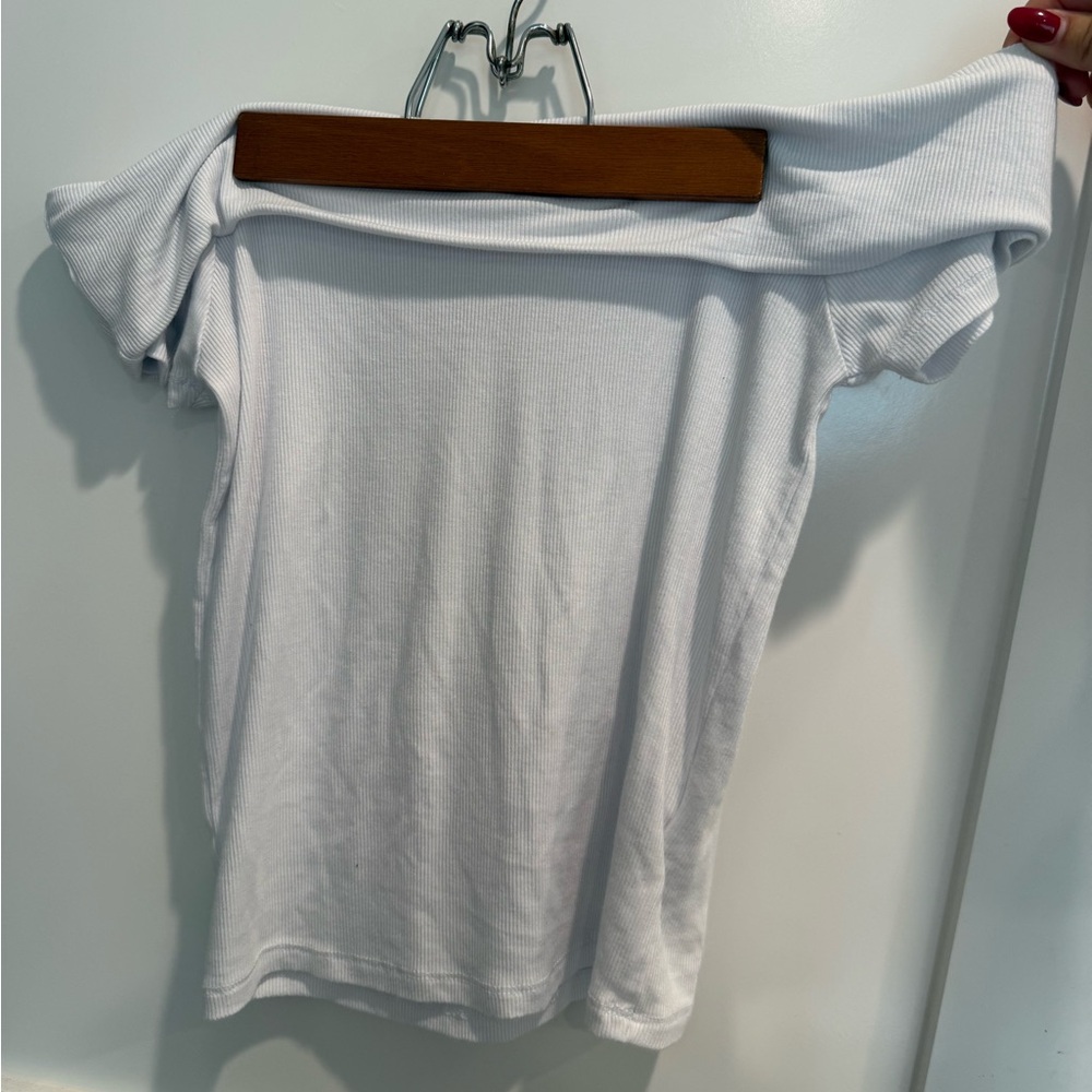 Cotton On Ribbed White Off Shoulder/ Boat Neck Top